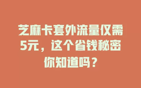 芝麻卡套外流量仅需5元，这个省钱秘密你知道吗？