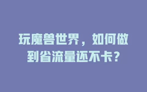 玩魔兽世界，如何做到省流量还不卡？
