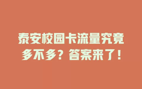泰安校园卡流量究竟多不多？答案来了！