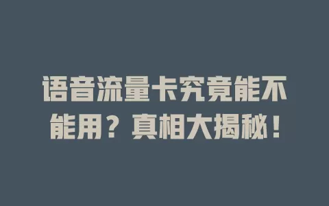 语音流量卡究竟能不能用？真相大揭秘！