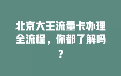 北京大王流量卡办理全流程，你都了解吗？