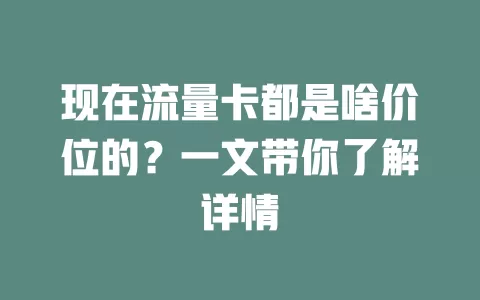 现在流量卡都是啥价位的？一文带你了解详情
