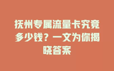 抚州专属流量卡究竟多少钱？一文为你揭晓答案