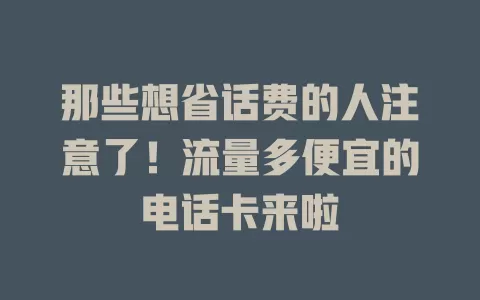 那些想省话费的人注意了！流量多便宜的电话卡来啦