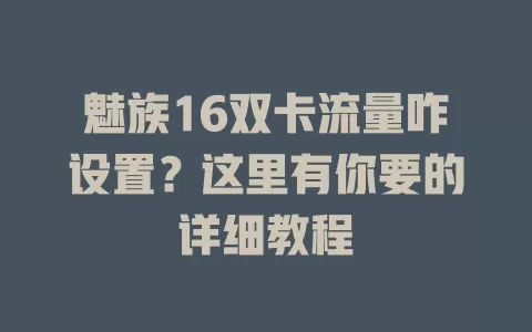 魅族16双卡流量咋设置？这里有你要的详细教程