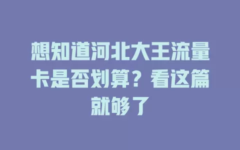 想知道河北大王流量卡是否划算？看这篇就够了