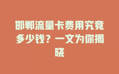 邯郸流量卡费用究竟多少钱？一文为你揭晓