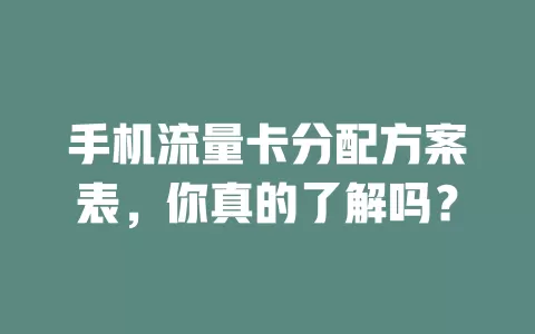 手机流量卡分配方案表，你真的了解吗？