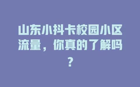 山东小抖卡校园小区流量，你真的了解吗？