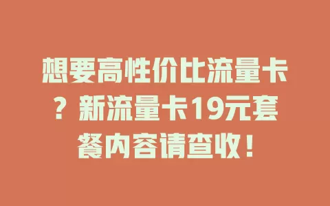 想要高性价比流量卡？新流量卡19元套餐内容请查收！