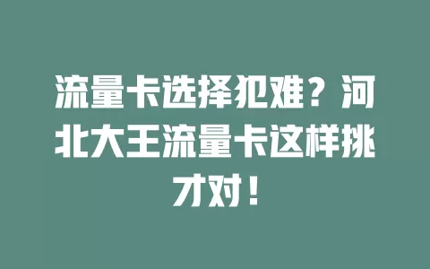 流量卡选择犯难？河北大王流量卡这样挑才对！