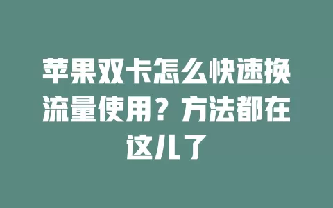 苹果双卡怎么快速换流量使用？方法都在这儿了