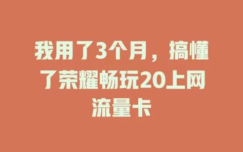 我用了3个月，搞懂了荣耀畅玩20上网流量卡