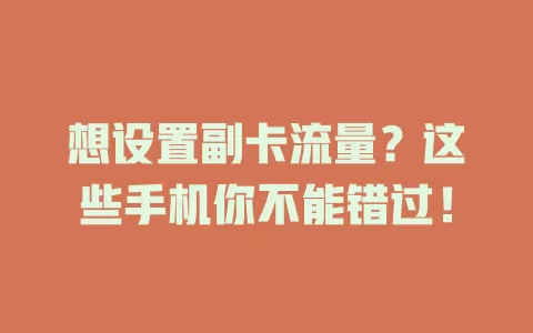 想设置副卡流量？这些手机你不能错过！