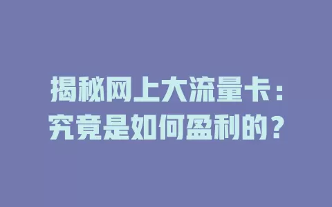 揭秘网上大流量卡：究竟是如何盈利的？