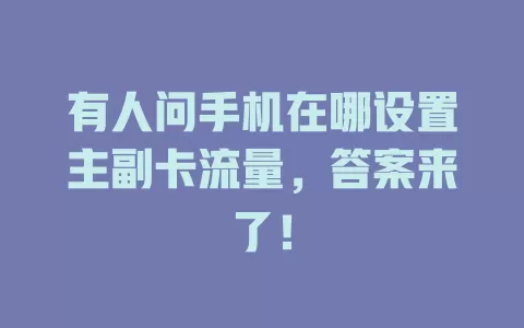 有人问手机在哪设置主副卡流量，答案来了！