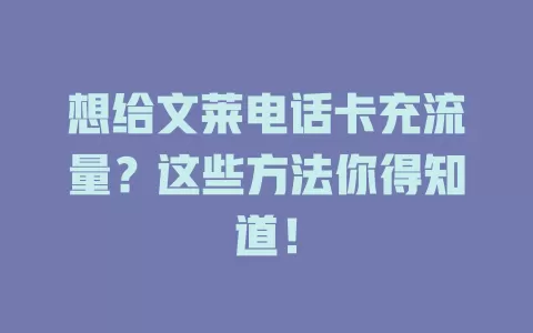 想给文莱电话卡充流量？这些方法你得知道！