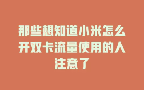 那些想知道小米怎么开双卡流量使用的人注意了