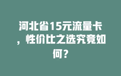 河北省15元流量卡，性价比之选究竟如何？