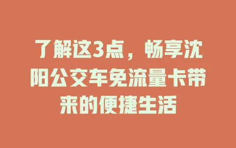 了解这3点，畅享沈阳公交车免流量卡带来的便捷生活
