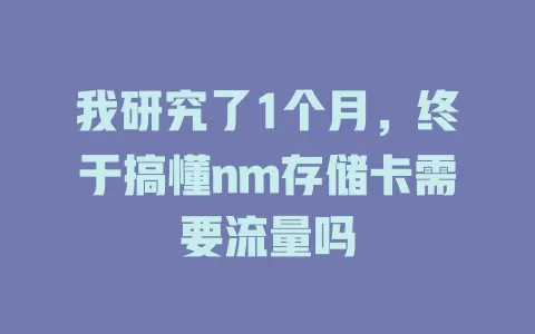 我研究了1个月，终于搞懂nm存储卡需要流量吗