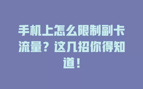 手机上怎么限制副卡流量？这几招你得知道！