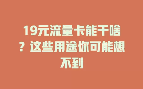19元流量卡能干啥？这些用途你可能想不到