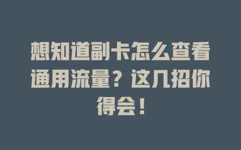 想知道副卡怎么查看通用流量？这几招你得会！