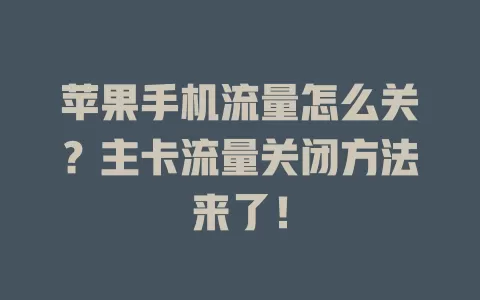 苹果手机流量怎么关？主卡流量关闭方法来了！