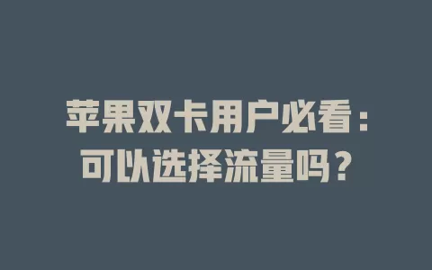 苹果双卡用户必看：可以选择流量吗？