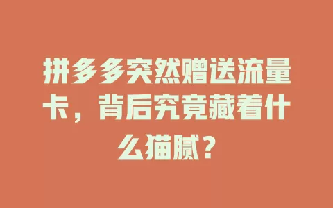 拼多多突然赠送流量卡，背后究竟藏着什么猫腻？