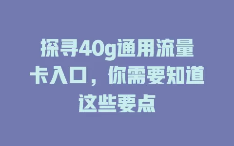 探寻40g通用流量卡入口，你需要知道这些要点