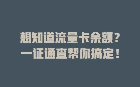 想知道流量卡余额？一证通查帮你搞定！