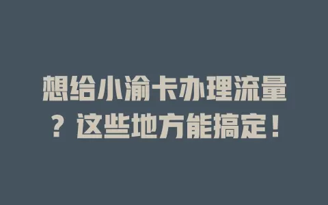 想给小渝卡办理流量？这些地方能搞定！