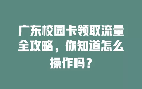 广东校园卡领取流量全攻略，你知道怎么操作吗？