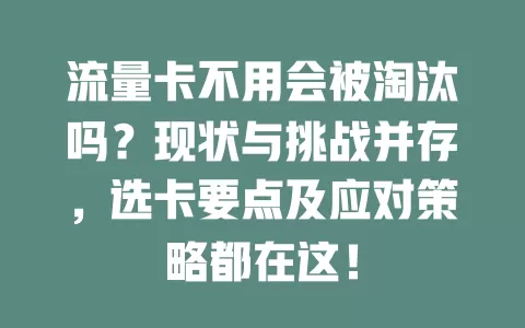 流量卡不用会被淘汰吗？现状与挑战并存，选卡要点及应对策略都在这！