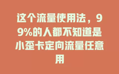 这个流量使用法，99%的人都不知道是小歪卡定向流量任意用