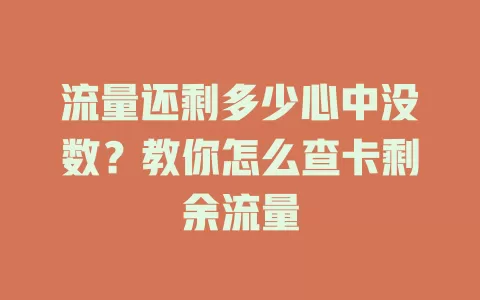 流量还剩多少心中没数？教你怎么查卡剩余流量