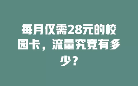 每月仅需28元的校园卡，流量究竟有多少？