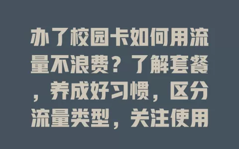 办了校园卡如何用流量不浪费？了解套餐，养成好习惯，区分流量类型，关注使用情况