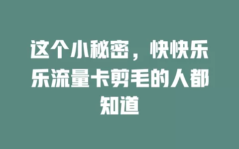 这个小秘密，快快乐乐流量卡剪毛的人都知道