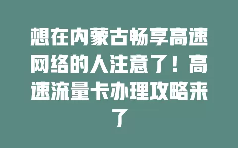 想在内蒙古畅享高速网络的人注意了！高速流量卡办理攻略来了