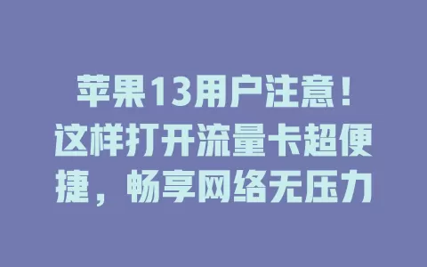 苹果13用户注意！这样打开流量卡超便捷，畅享网络无压力