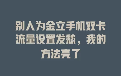 别人为金立手机双卡流量设置发愁，我的方法亮了