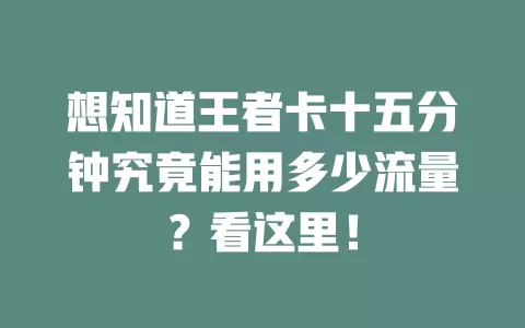 想知道王者卡十五分钟究竟能用多少流量？看这里！