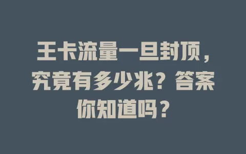 王卡流量一旦封顶，究竟有多少兆？答案你知道吗？