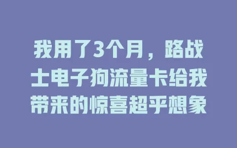 我用了3个月，路战士电子狗流量卡给我带来的惊喜超乎想象