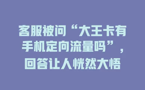 客服被问“大王卡有手机定向流量吗”，回答让人恍然大悟