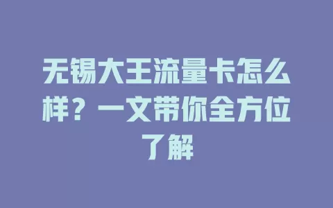 无锡大王流量卡怎么样？一文带你全方位了解