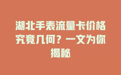 湖北手表流量卡价格究竟几何？一文为你揭秘